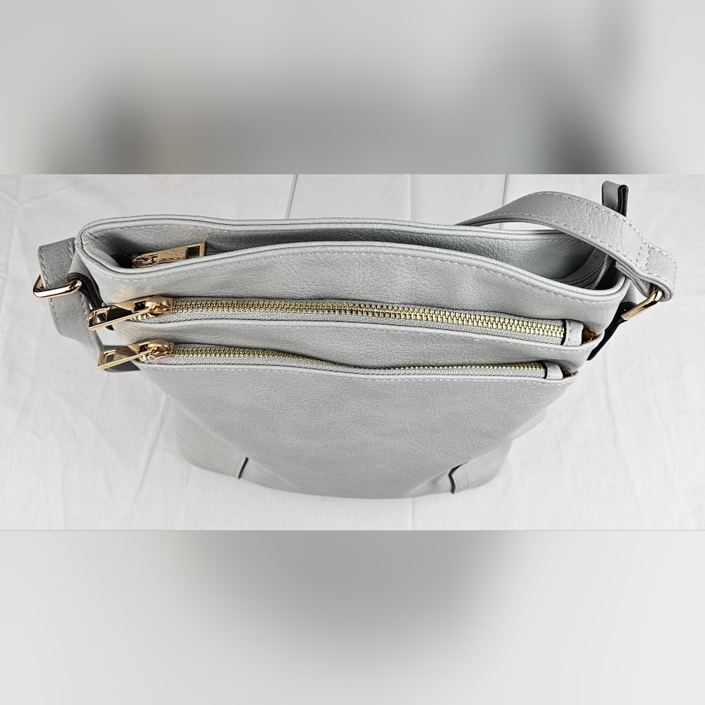 Alyssa light blue gray triple zip pockets crossbody bag - Picture 6 of 16